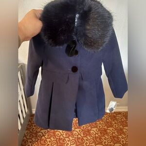 Navy Coat with Faux Fur Collar